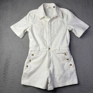 7 For All Mankind short sleeve button up Cotton White Romper Women's Size M
